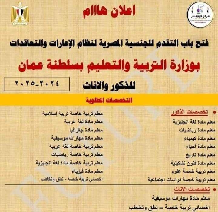 اعارات سلطنة عمان 2025 - 2026 للمعلمين: خطوات التقديم والشروط والتسجيل