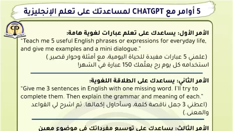 5 أوامر حقيقية مع CHATGPT لمساعدتك في تعليم الإنجليزية!